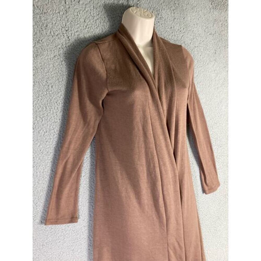 Women's Long Sleeve Beige Coatigan Draped Front Cardigan Small Boho Cozy Knit - Picture 4 of 9